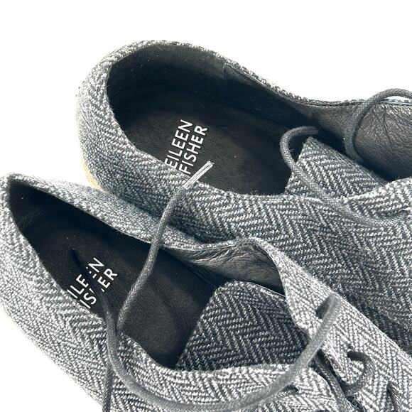Eileen Fisher Eddy Mélange Herringbone Oxfords 5 NWOT Platform Gray Academia - Picture 6 of 8